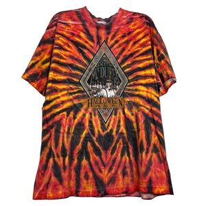 Vintage Halloween Fire Tie Dye Ale Beer Skull Graphic Tee